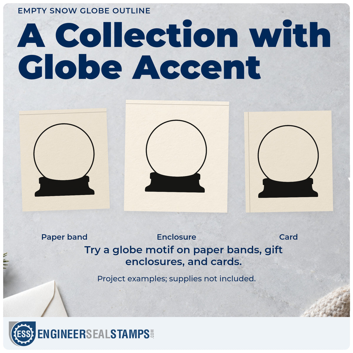 Three project examples made with the Empty Snow Globe Outline Stamp – Slim Pre-Inked, including goal bubble planner.