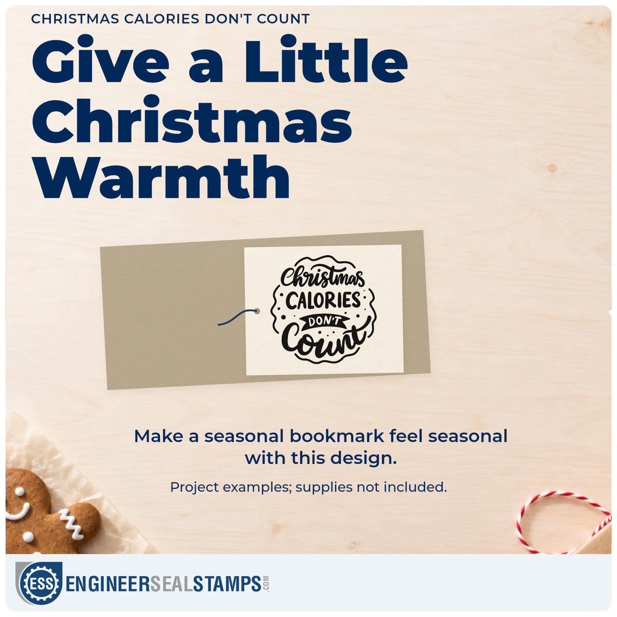 A finished handmade project stamped with the Christmas Calories Don't Count Ribbon Lettering Slim Pre-Inked Stamp, ideal for feast album page.