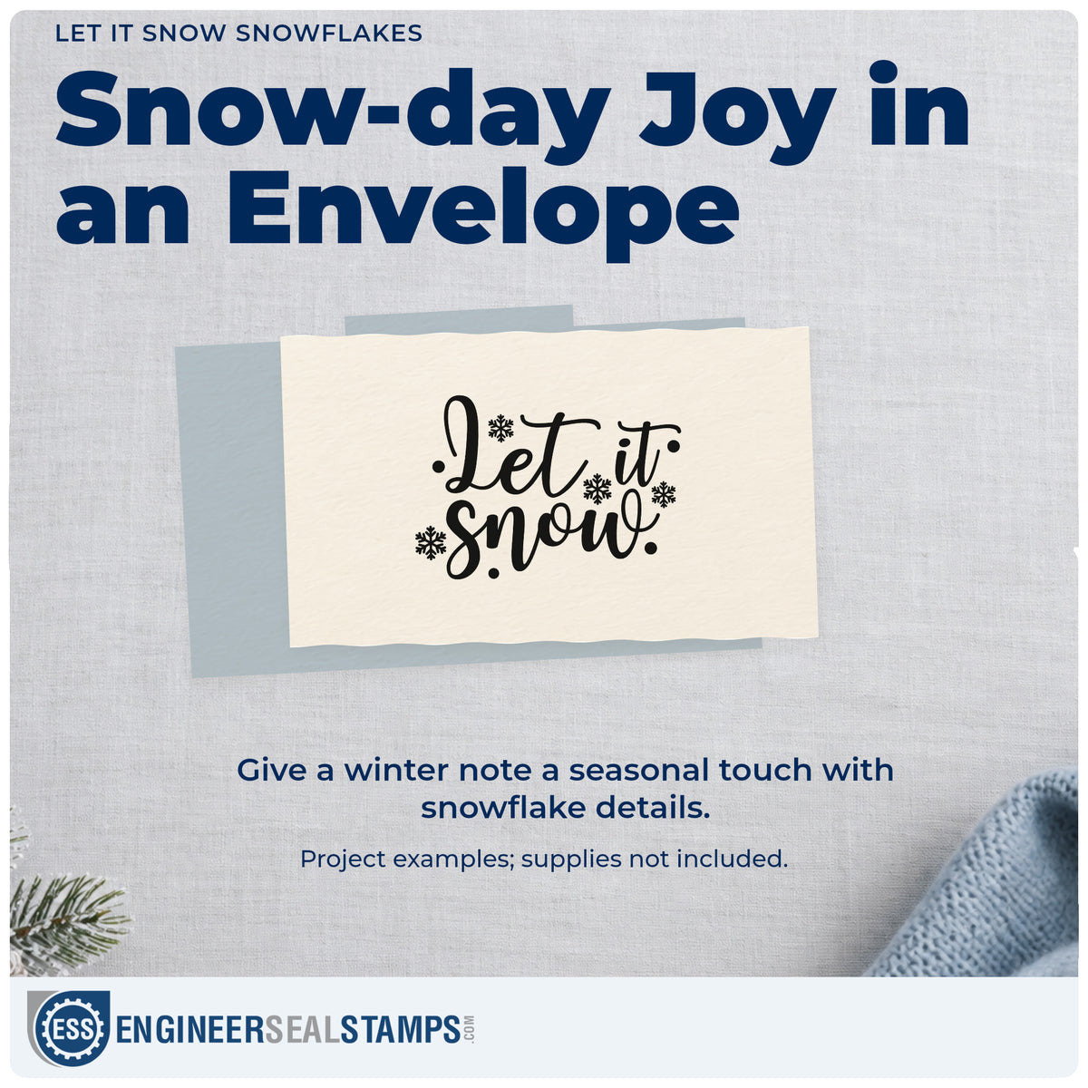 A finished handmade project stamped with the Let It Snow Snowflakes Lettering Wood Handle Stamp, ideal for skating album page.