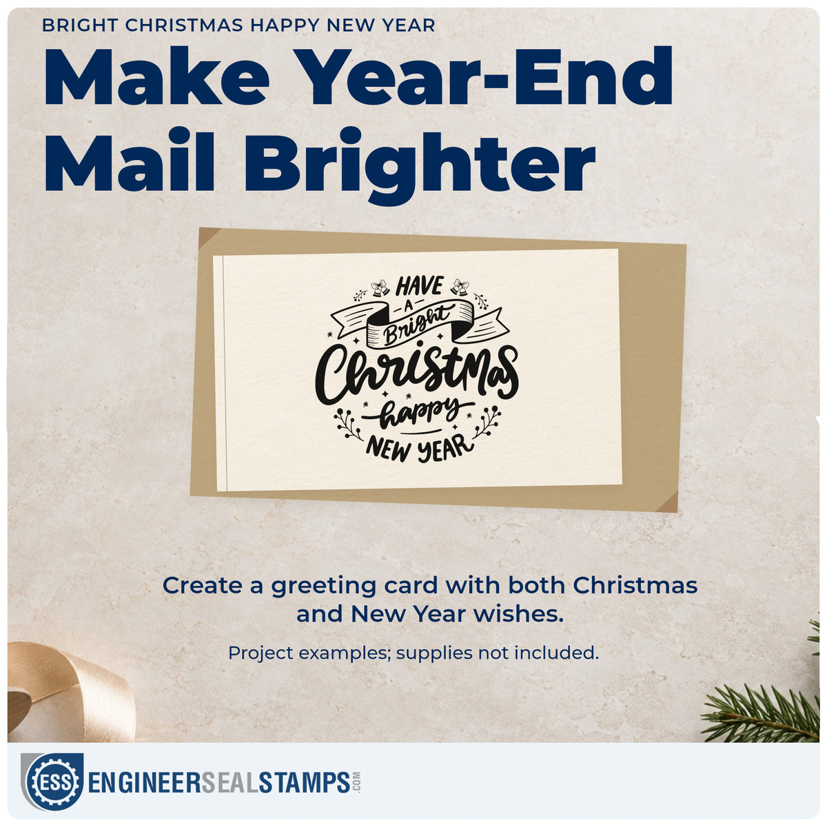 A finished handmade project stamped with the Have A Bright Christmas Happy New Year Premium Wooden Stamp – Vintage Pro, ideal for year review album.