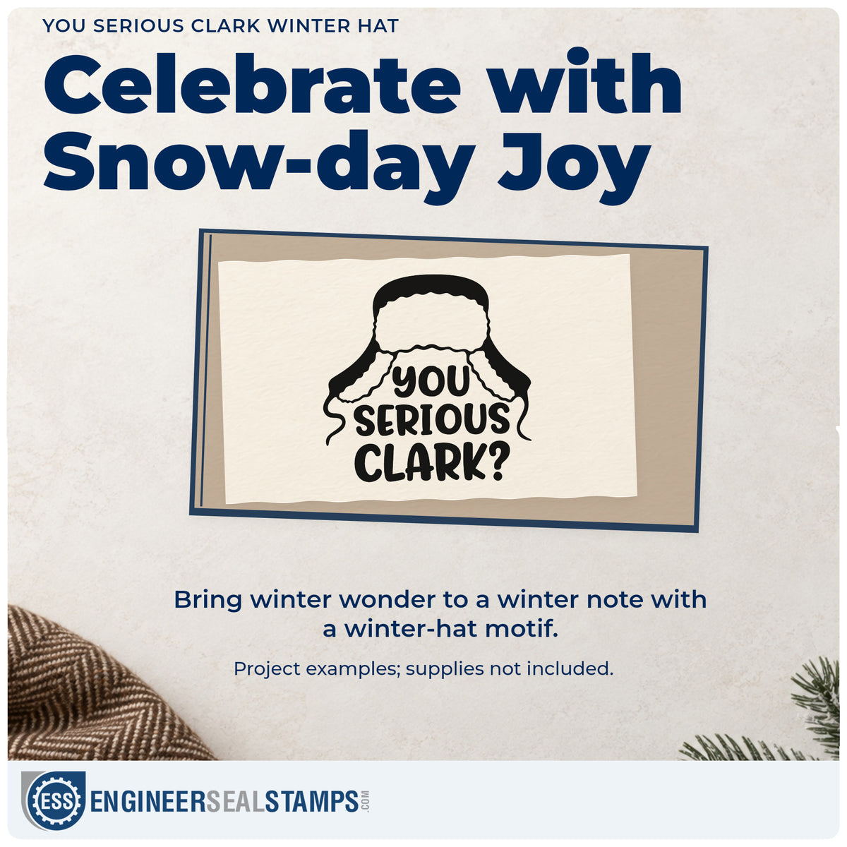 A finished handmade project stamped with the You Serious Clark Winter Hat Slim Pre-Inked Stamp, ideal for movie quote album.