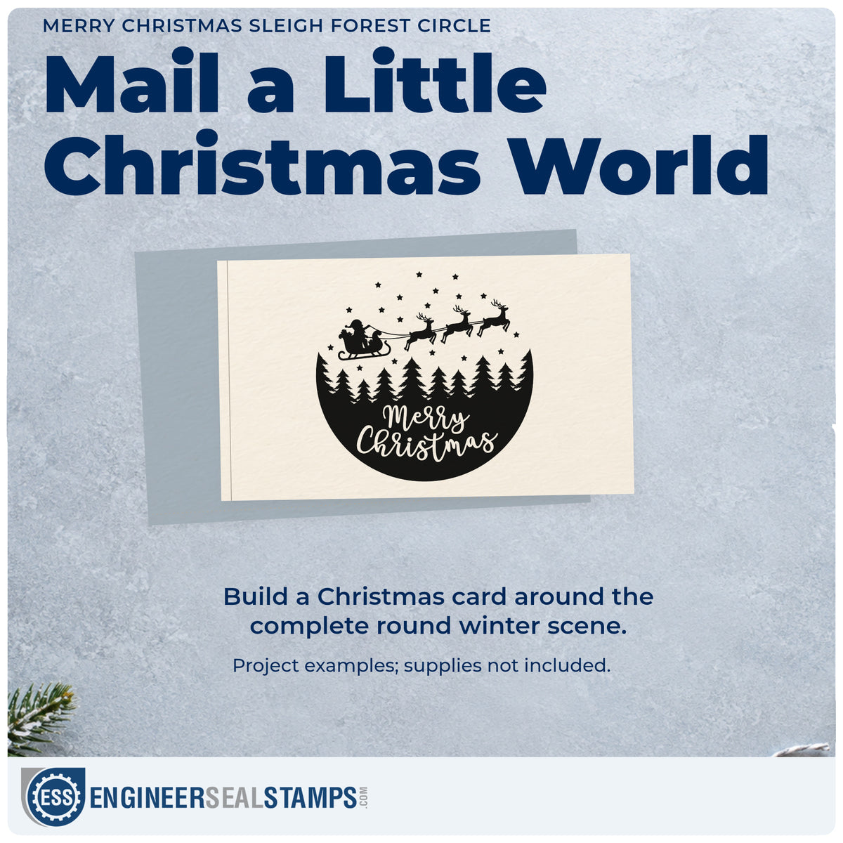 A finished handmade project stamped with the Merry Christmas Sleigh Forest Circle Reindeer Self-Inking Craft Stamp, ideal for ornament craft album.