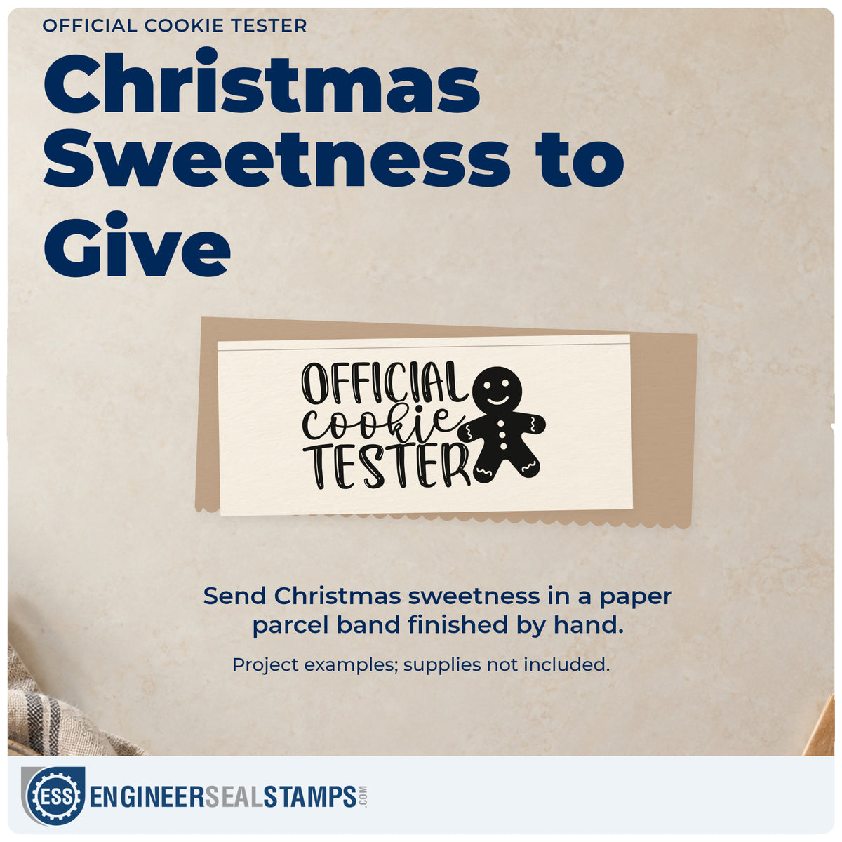 A finished handmade project stamped with the Official Cookie Tester Premium Wood-Mounted Stamp – Vintage Pro, ideal for taste test album page.