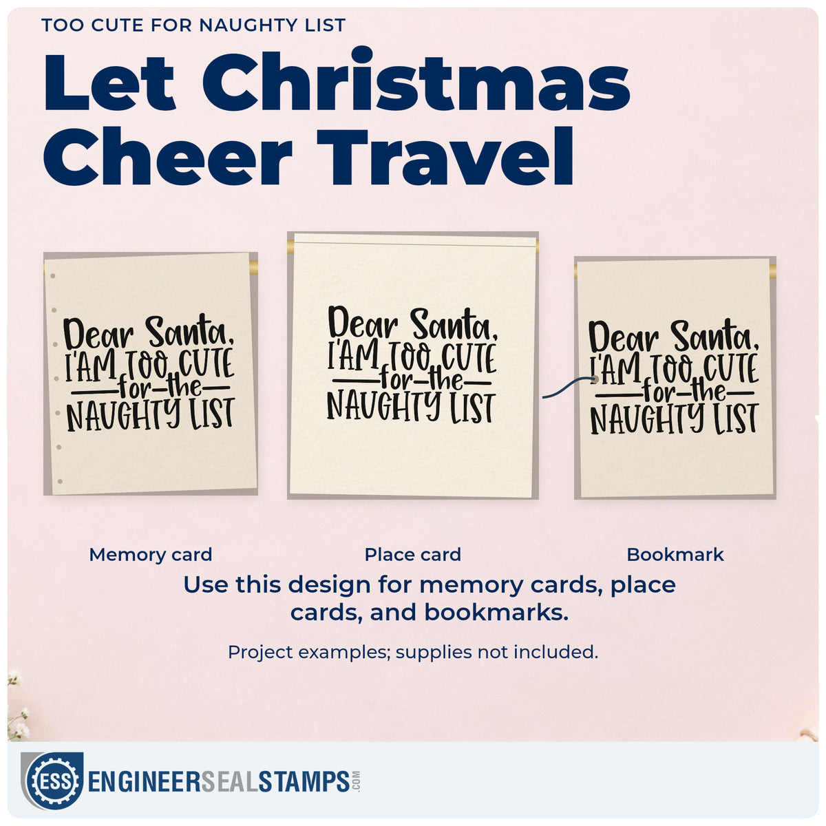 Three project examples made with the Dear Santa Naughty List Word Art Rubber Stamp – Duo Hand, including growth chart header.