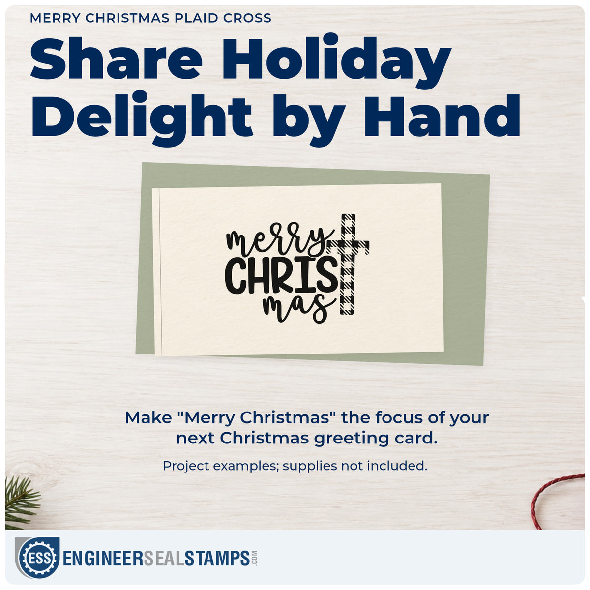 A finished handmade project stamped with the Merry Christmas Plaid Cross Hand Stamp – Duo, ideal for country church album.