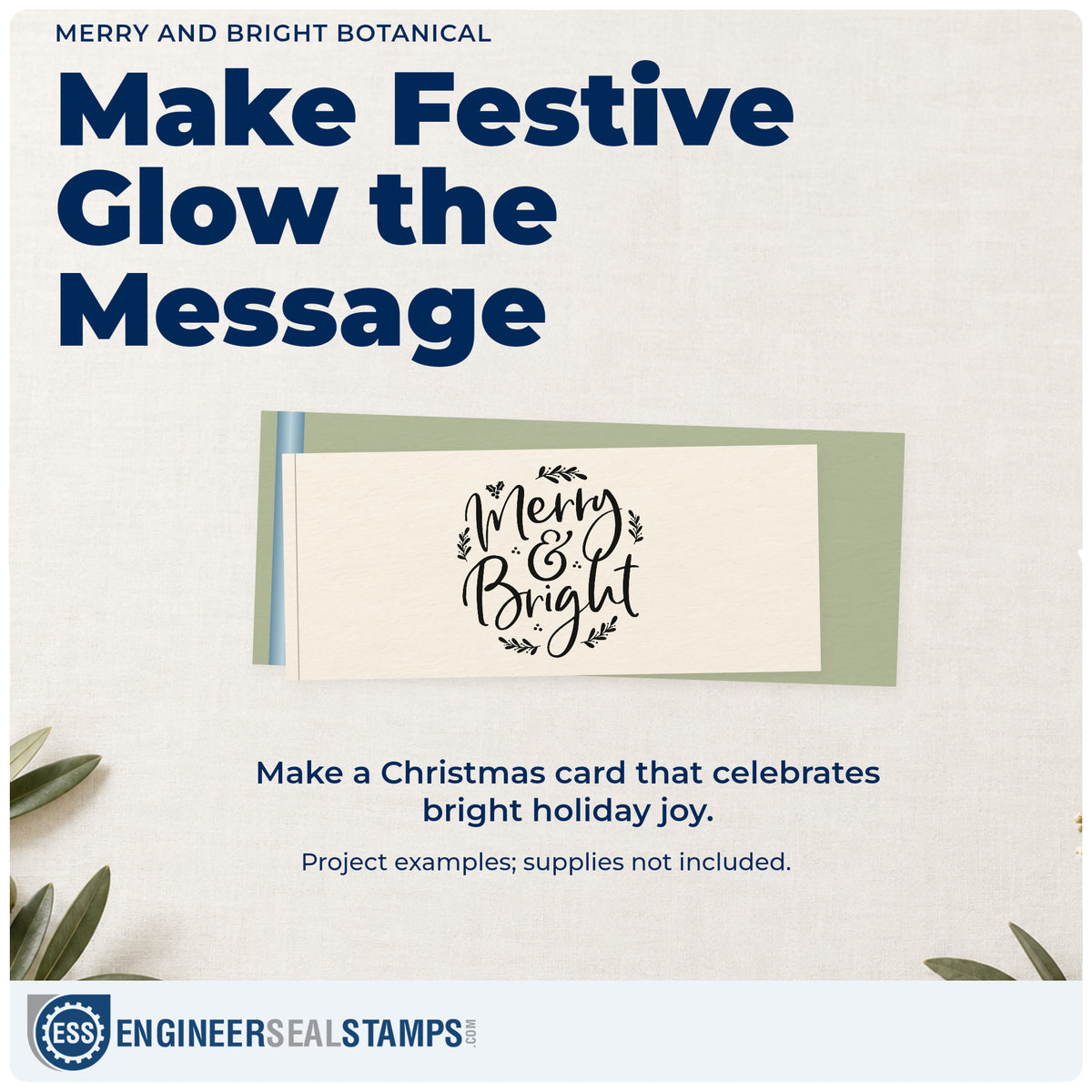 A finished handmade project stamped with the Merry And Bright Botanical Duo Hand Stamp, ideal for suite sample album.