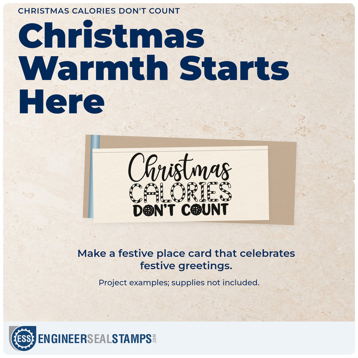 A finished handmade project stamped with the Christmas Calories Don't Count PSI Pre-Inked Stamp, ideal for fitness album page.