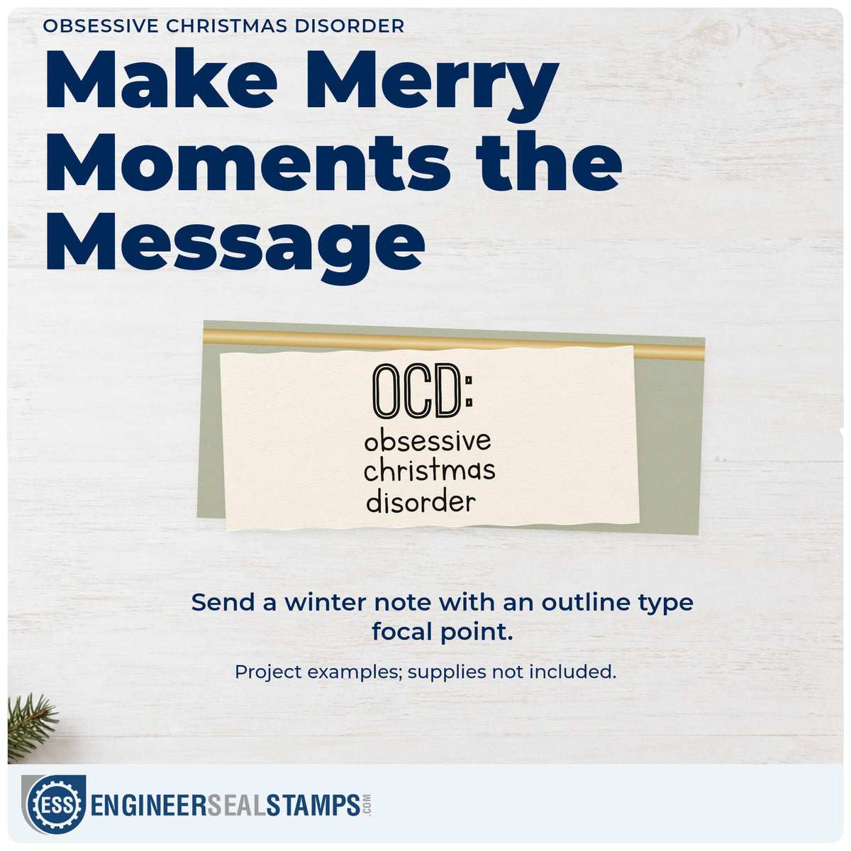 A finished handmade project stamped with the Obsessive Christmas Disorder Duo Hand Stamp, ideal for decor log album page.