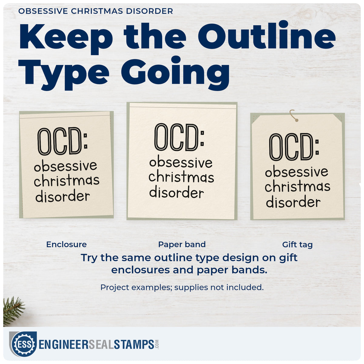 Three project examples made with the Obsessive Christmas Disorder Rubber Stamp – Wood Handle, including zone by zone sheet.
