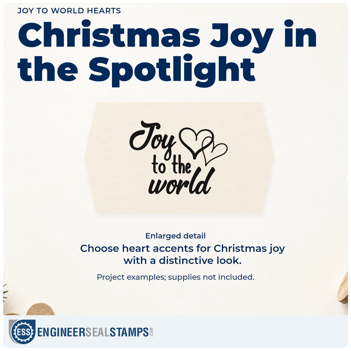 Enlarged detail of the Joy To The World Stamp – Duo Hand imprint. “Joy to the World” appears beside two overlapping outlined hearts.