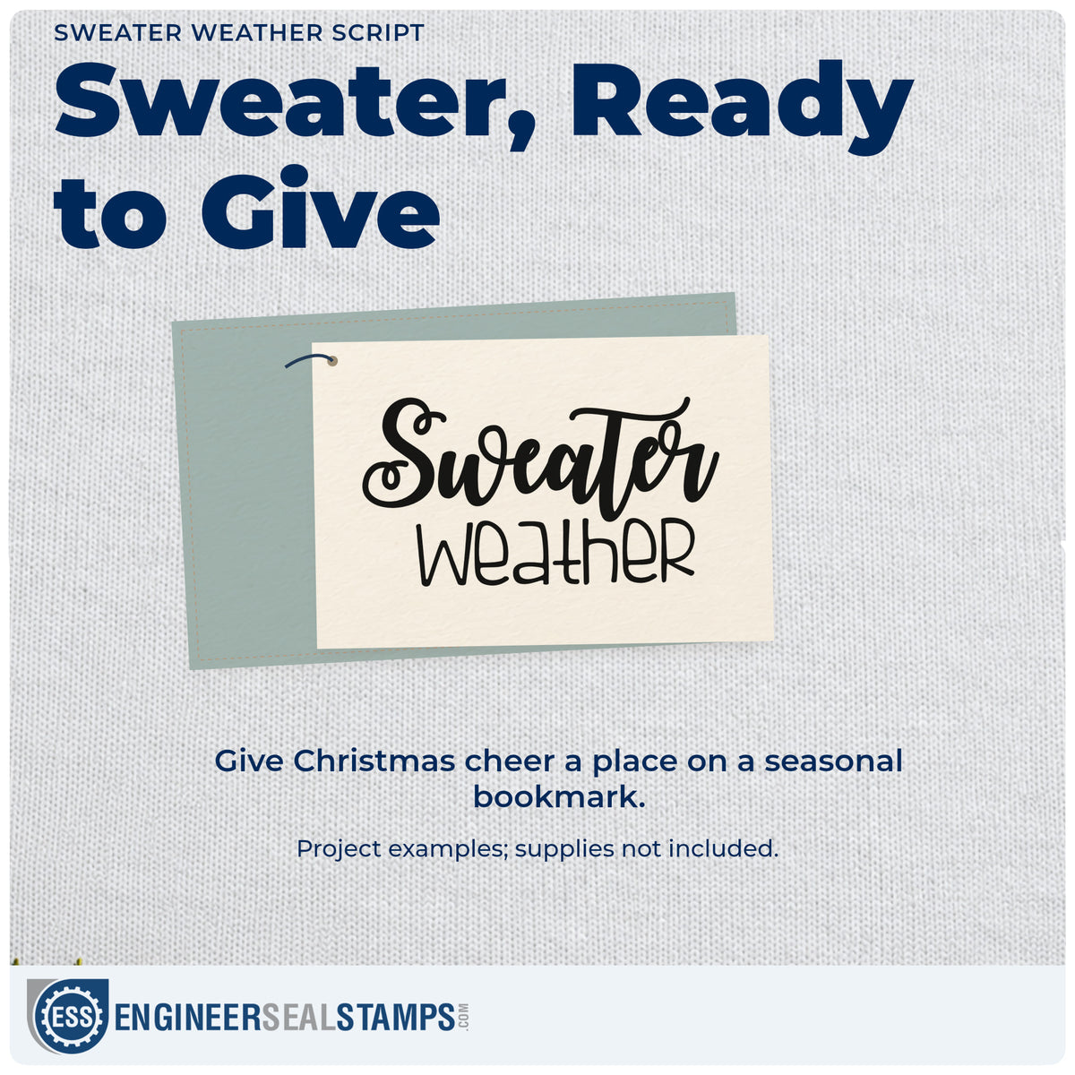 A finished handmade project stamped with the Sweater Weather Script Lettering Pre-Inked Stamp – PSI, ideal for knitting album page.