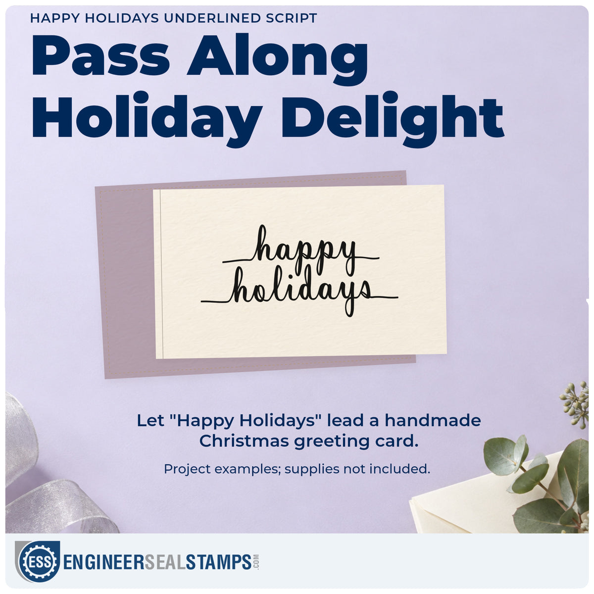 A finished handmade project stamped with the Happy Holidays Underlined Script Lettering Compact Pre-Inked Stamp – Slim, ideal for wide spread album.