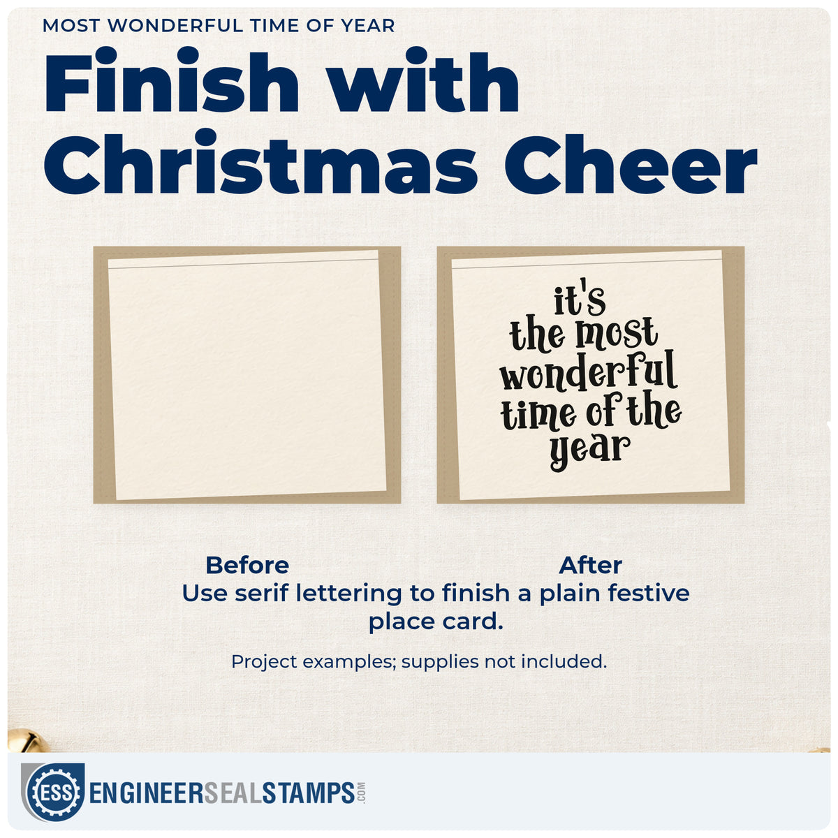 Before and after of a plain item finished with the Most Wonderful Time Of Year Stamp – PSI Pre-Inked, a quick upgrade for framed guest bedroom.