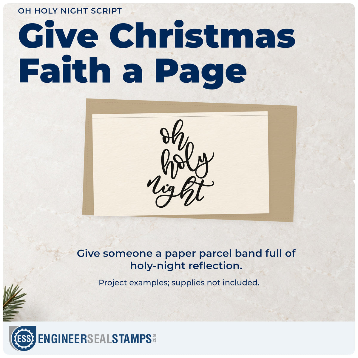A finished handmade project stamped with the Oh Holy Night Script Rubber Stamp – Wood Handle, ideal for journal page album.