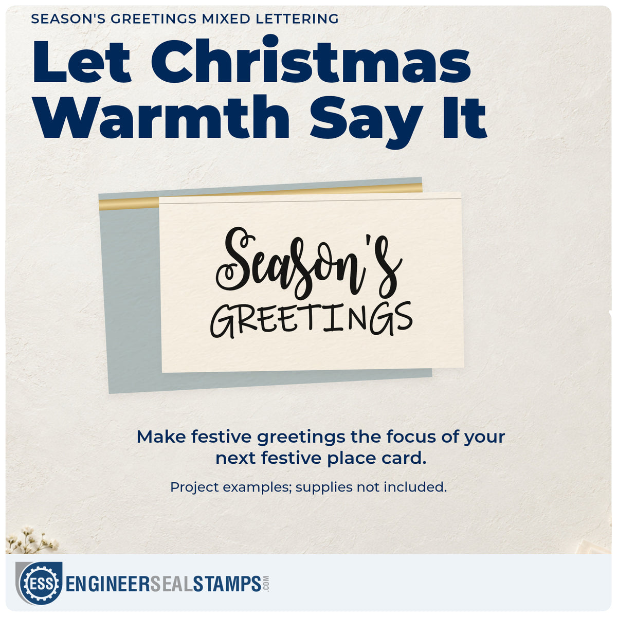 A finished handmade project stamped with the Self-Inking Season's Greetings Mixed Word Art Stamp, ideal for front desk album page.