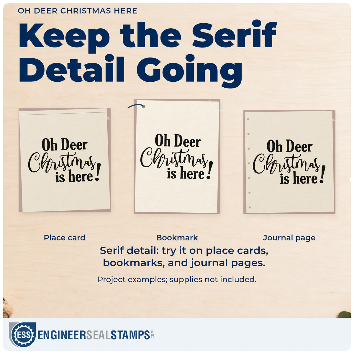 Three project examples made with the Oh Deer Christmas Is Here! PSI Pre-Inked Stamp, including shift coverage sheet.