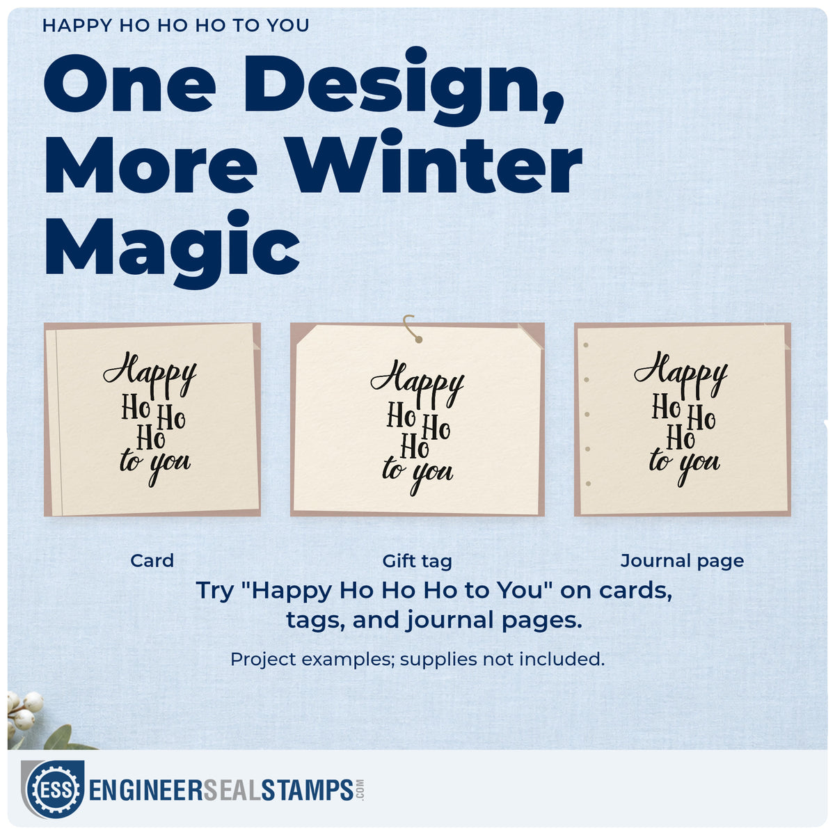 Three project examples made with the Happy Ho Ho Ho To You Serif Lettering Pre-Inked Stamp – PSI, including to do column sheet.