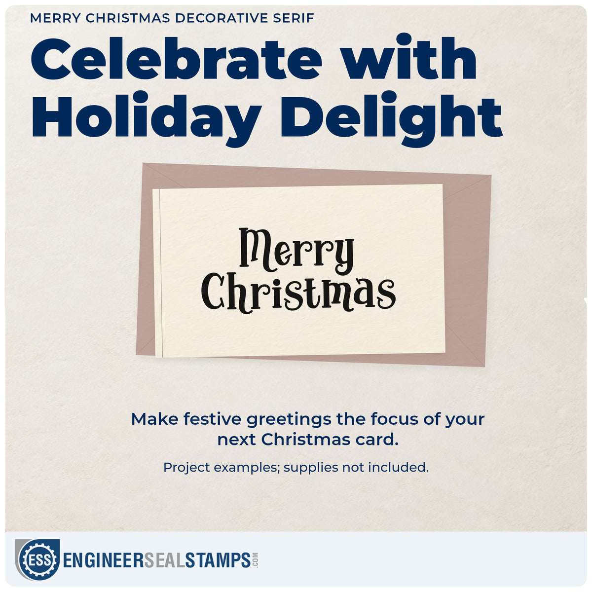 A finished handmade project stamped with the Merry Christmas Decorative Serif Craft Stamp – Self-Inking, ideal for archive album plate.