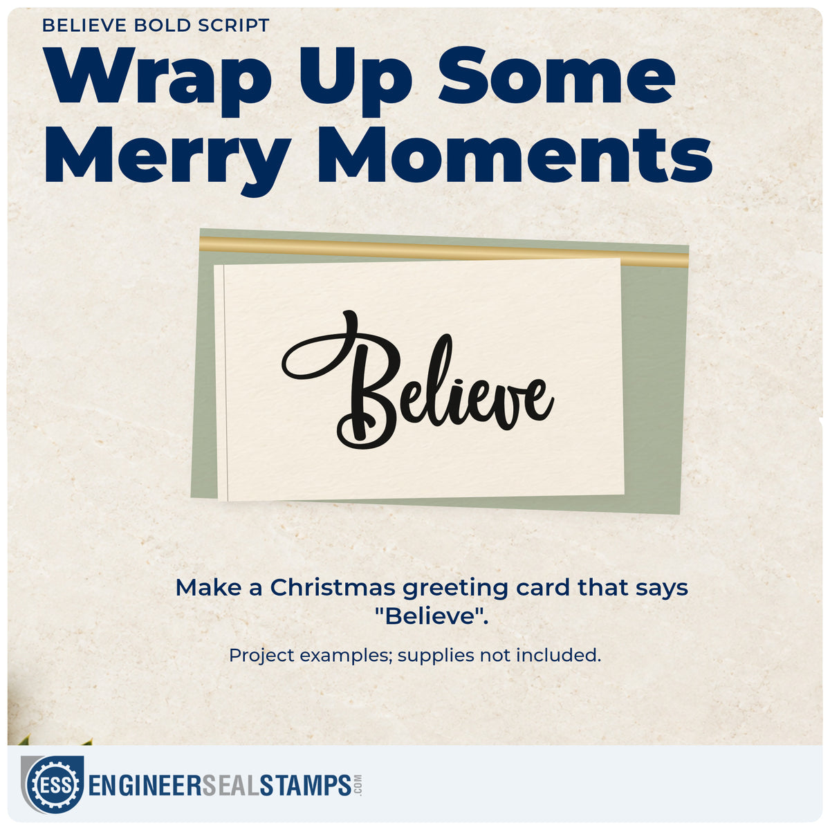 A finished handmade project stamped with the Believe Bold Script Stamp – Self-Inking, ideal for initial album plate.