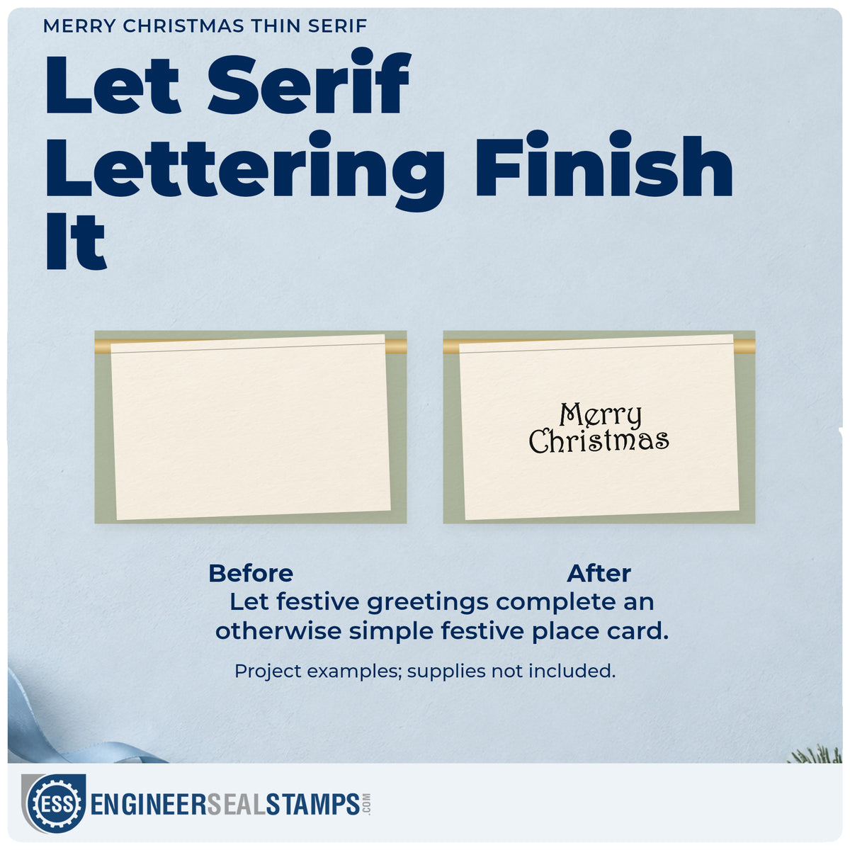 Before and after of a plain item finished with the Merry Christmas Thin Serif Hand Stamp – Duo, a quick upgrade for framed glass float.