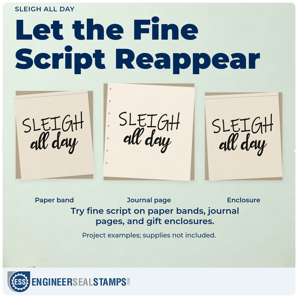 Three project examples made with the Sleigh All Day Hand Stamp – Duo, including task attack sheet.