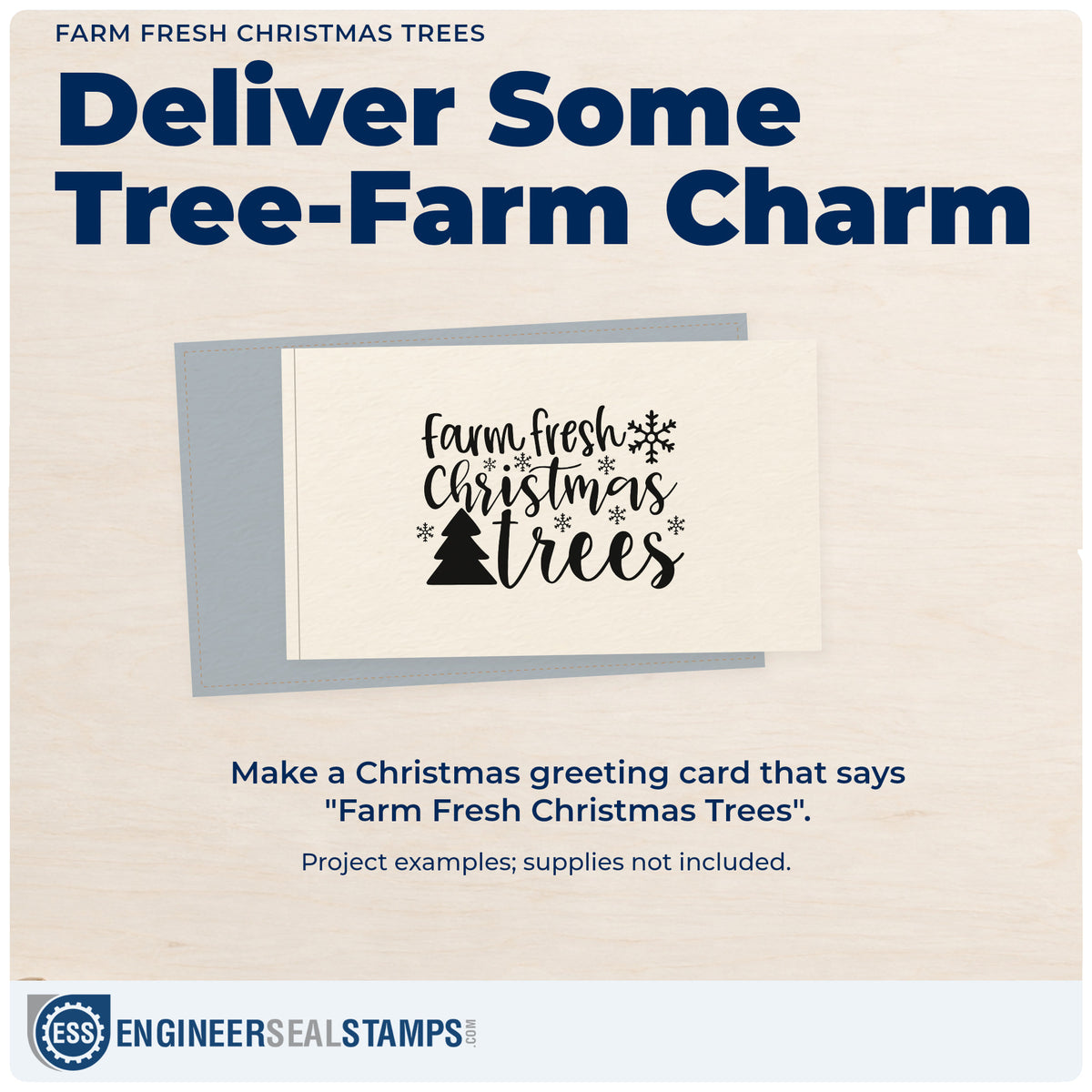 A finished handmade project stamped with the Farm Fresh Christmas Trees Pine Motif Pre-Inked Stamp – PSI, ideal for kraft gift wrap.