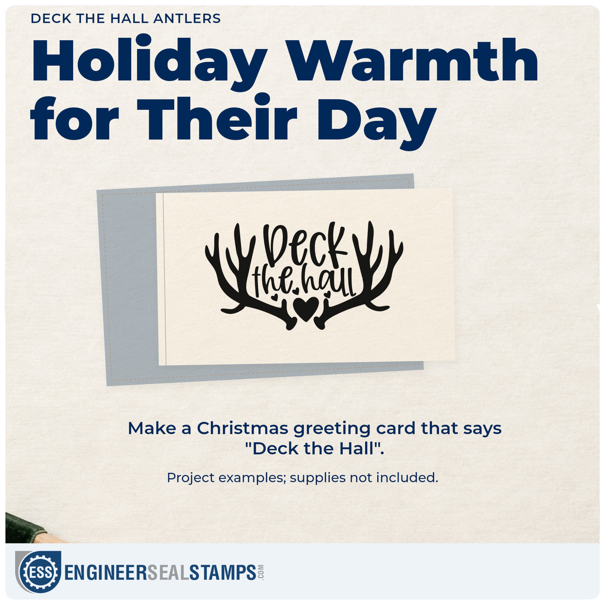 A finished handmade project stamped with the Deck The Hall Antlers With Hearts Pre-Inked Stamp – PSI, ideal for hallway album page.