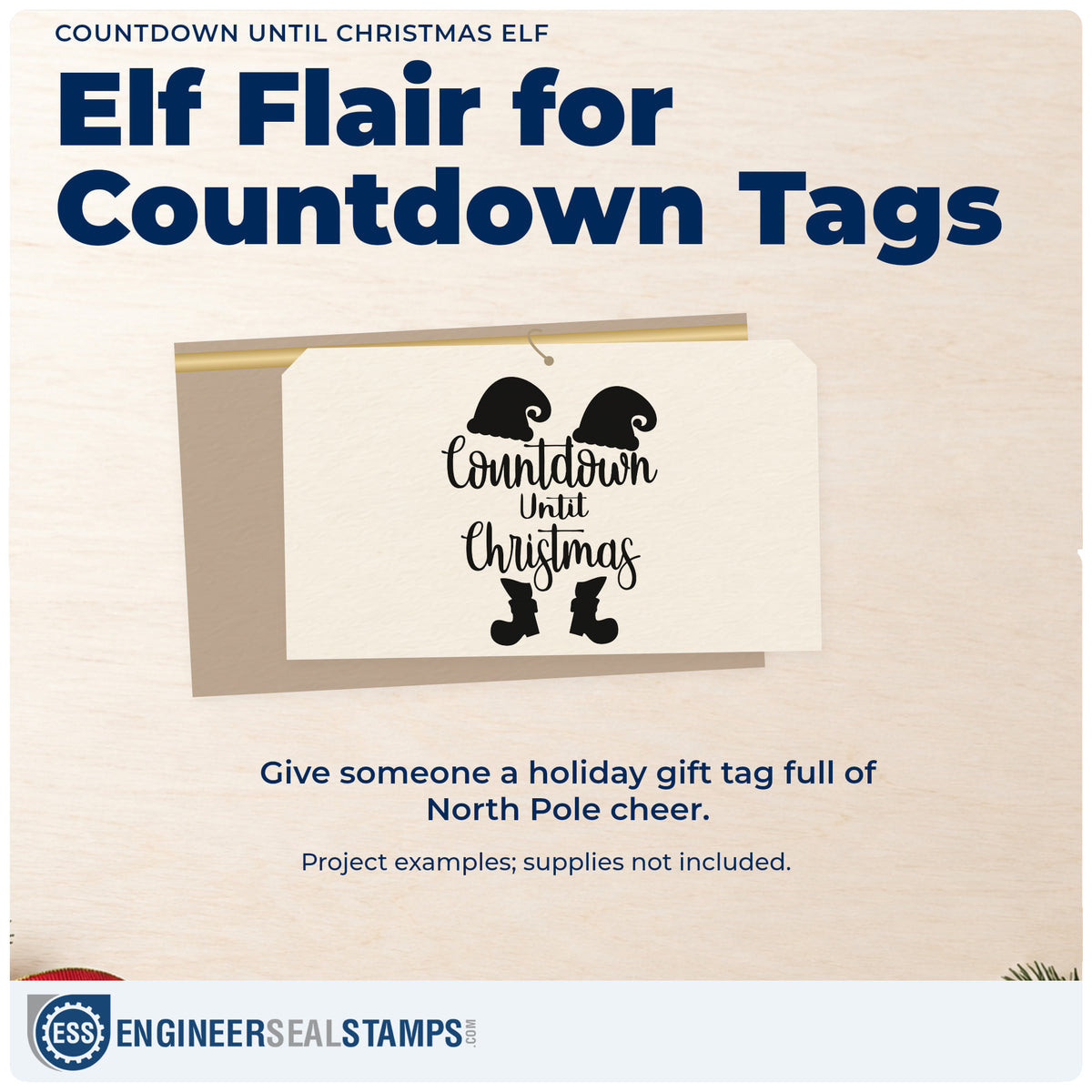 A finished handmade project stamped with the Countdown Until Christmas Elf Frame Accent PSI Pre-Inked Stamp, ideal for advent album grid.