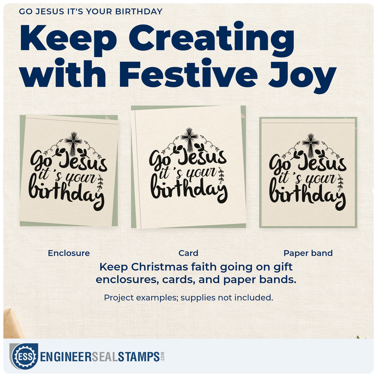 Three project examples made with the Go Jesus It's Your Birthday Hand Stamp – Duo, including cupcake toppers.