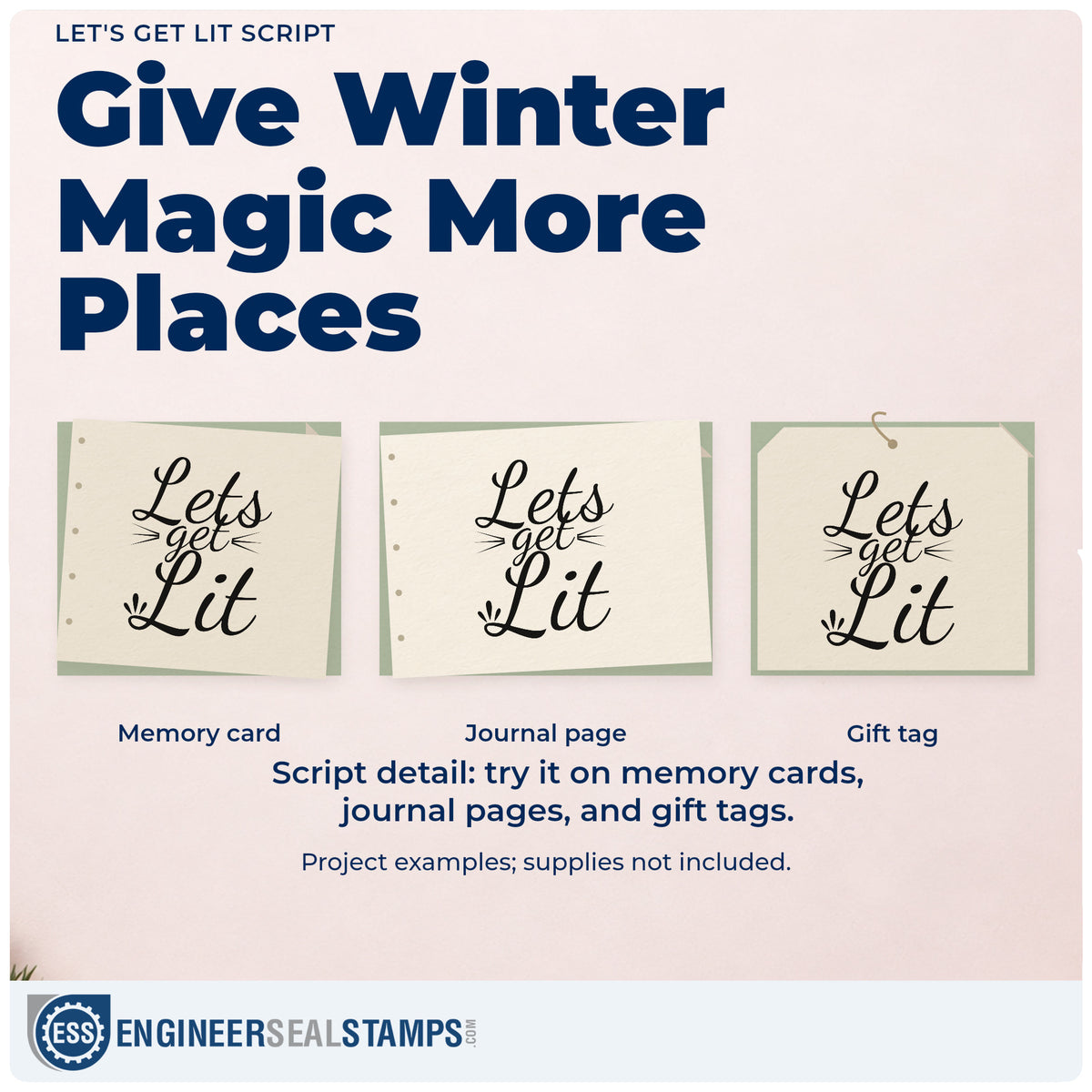 Three project examples made with the Let's Get Lit Stamp – Duo Hand, including display plan sheet.