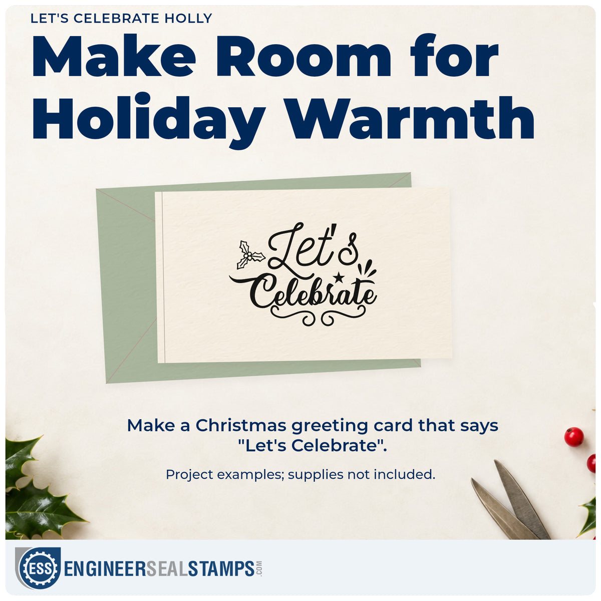 A finished handmade project stamped with the Let's Celebrate Holly With Stars Stamp – Wood Handle, ideal for milestone album page.
