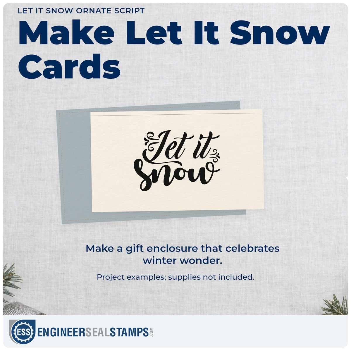 A finished handmade project stamped with the Let It Snow Ornate Script Lettering Self-Inking Craft Stamp, ideal for snow day album page.