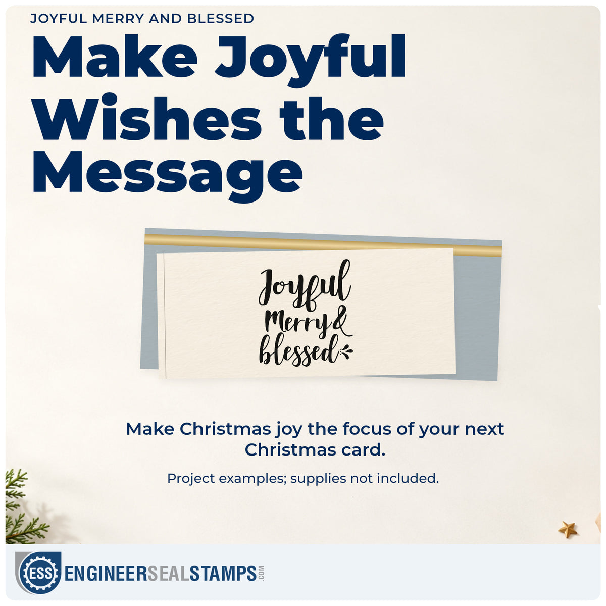 A finished handmade project stamped with the Joyful Merry And Blessed PSI Pre-Inked Stamp, ideal for blessing album page.