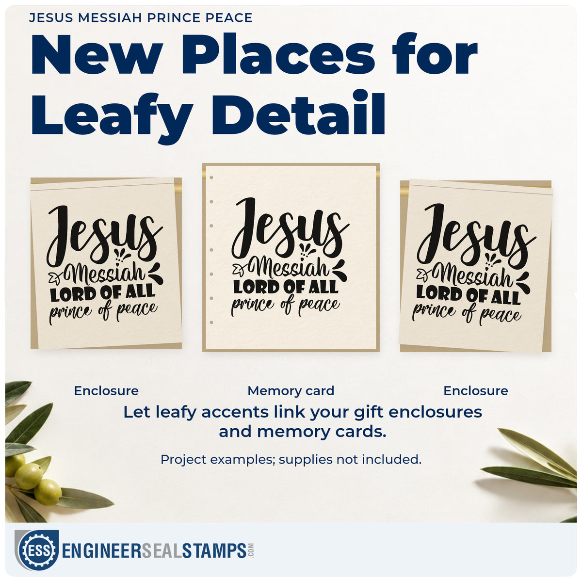 Three project examples made with the Jesus Messiah Prince Peace Stamp – Premium Vintage Pro Wooden, including lesson outline sheet.
