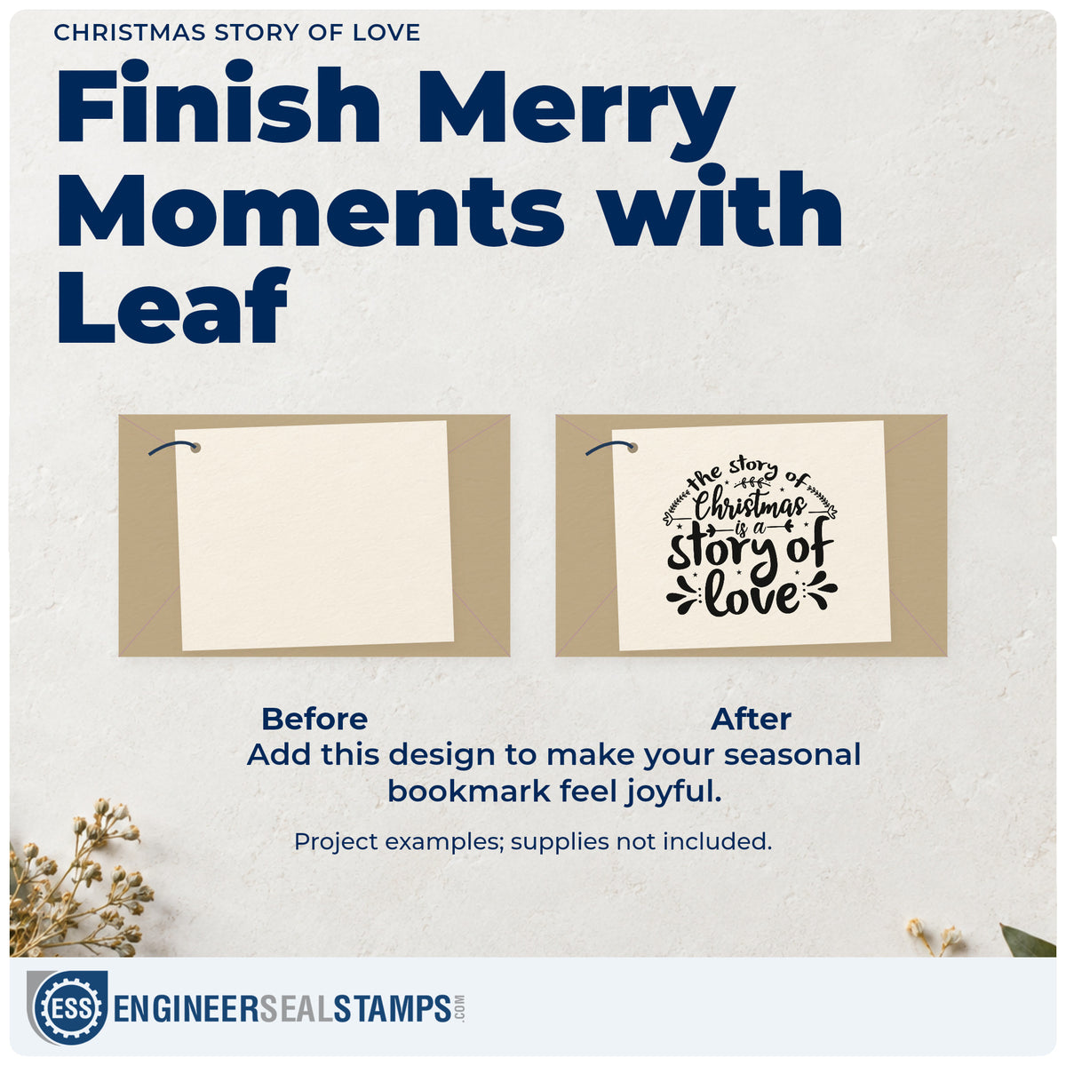 Before and after of a plain item finished with the The Story Of Christmas Is A Story Of Love Pre-Inked Stamp – Slim, a quick upgrade for framed reading nook.