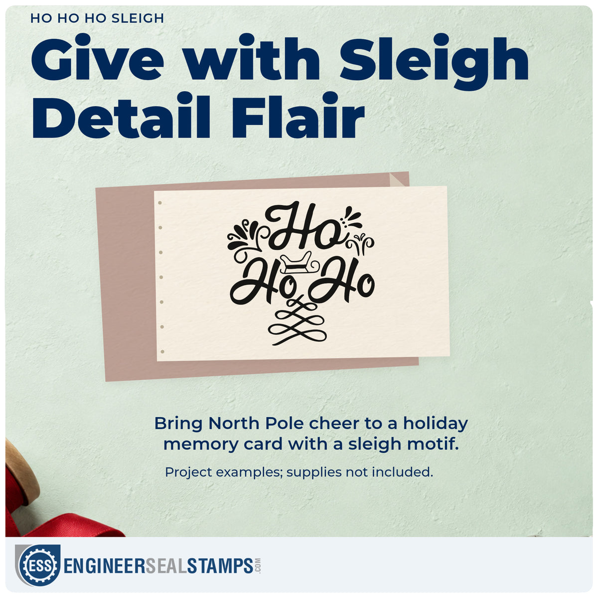 A finished handmade project stamped with the Ho Ho Ho Sleigh Leaf Accents Self-Inking Craft Stamp, ideal for mantel style album.