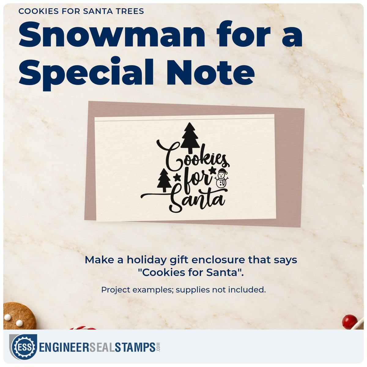 A finished handmade project stamped with the Cookies For Santa Trees PSI Pre-Inked Stamp, ideal for snowman cards.