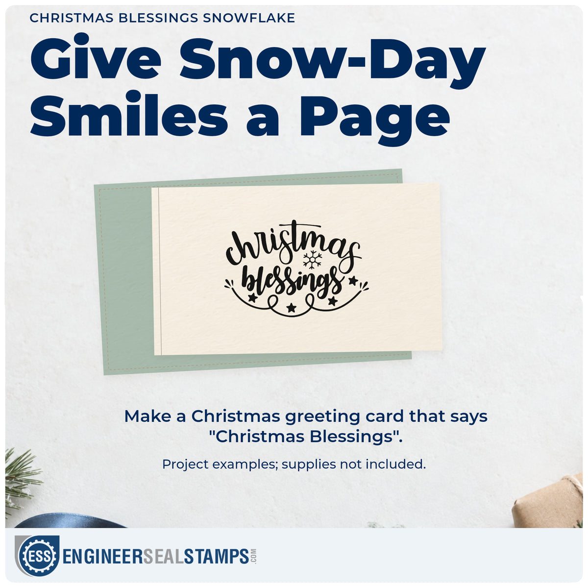 A finished handmade project stamped with the Christmas Blessings Snowflake Leaf Accents Self-Inking Stamp, ideal for member album page.