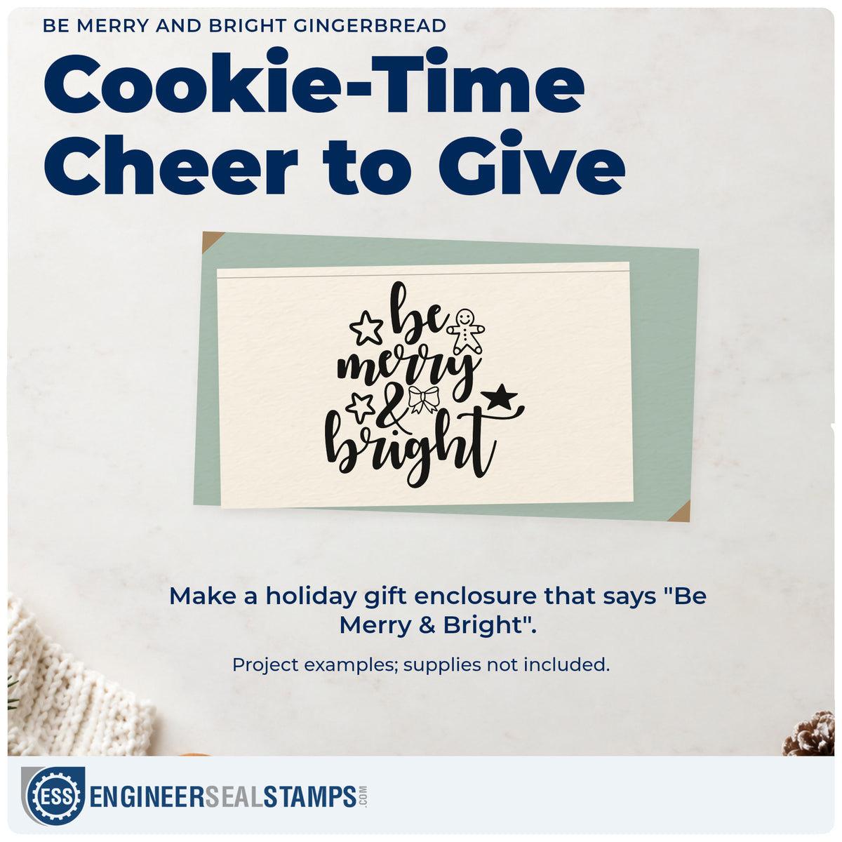 A finished handmade project stamped with the Be Merry And Bright Gingerbread Rubber Stamp – Wood Handle, ideal for house build album.