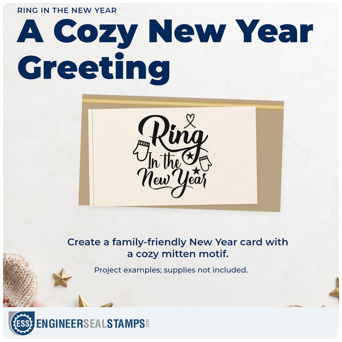 A finished handmade project stamped with the Ring In The New Year Rubber Stamp – Wood Handle, ideal for midnight walk album.