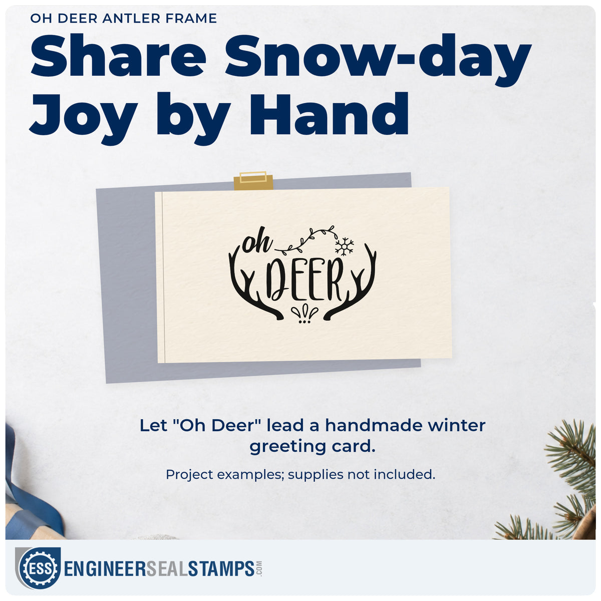 A finished handmade project stamped with the Duo Hand Oh Deer Antler Framed Lettering Rubber Stamp, ideal for rounded album header.