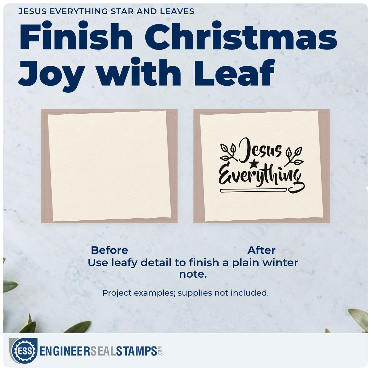 Before and after of a plain item finished with the Star And Leafy Sprigs With Jesus Everything Stamp – Self-Inking, a quick upgrade for framed truck visor.
