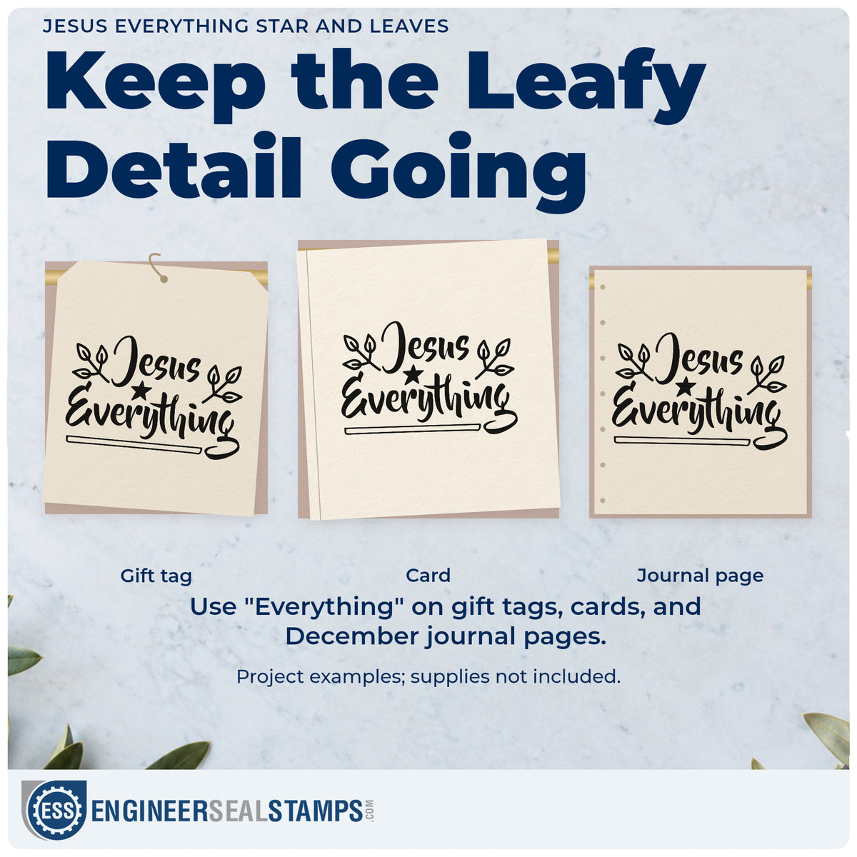 Three project examples made with the Star And Leafy Sprigs With Jesus Everything Stamp – Self-Inking, including verse memory sheet.