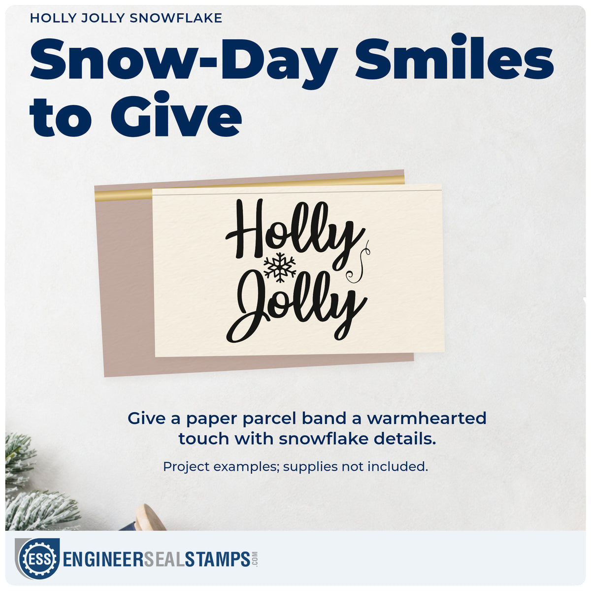 A finished handmade project stamped with the Holly Jolly Snowflake Script Lettering Rubber Stamp – Duo Hand, ideal for section album break.