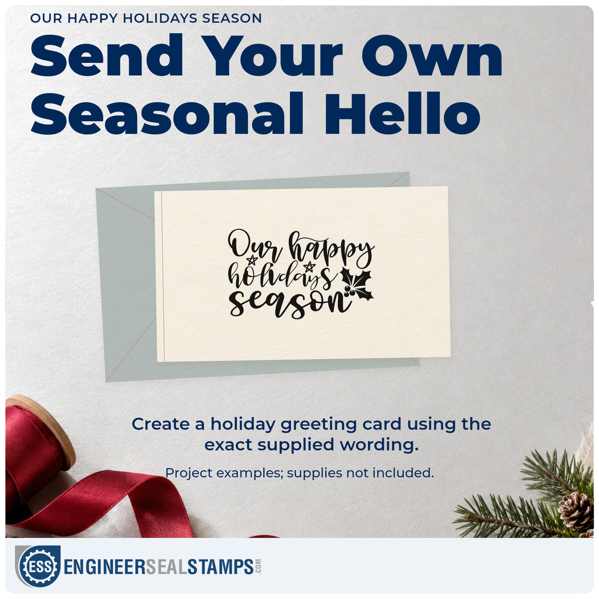 A finished handmade project stamped with the Duo Hand Our Happy Holidays Season Holly Rubber Stamp, ideal for household album page.