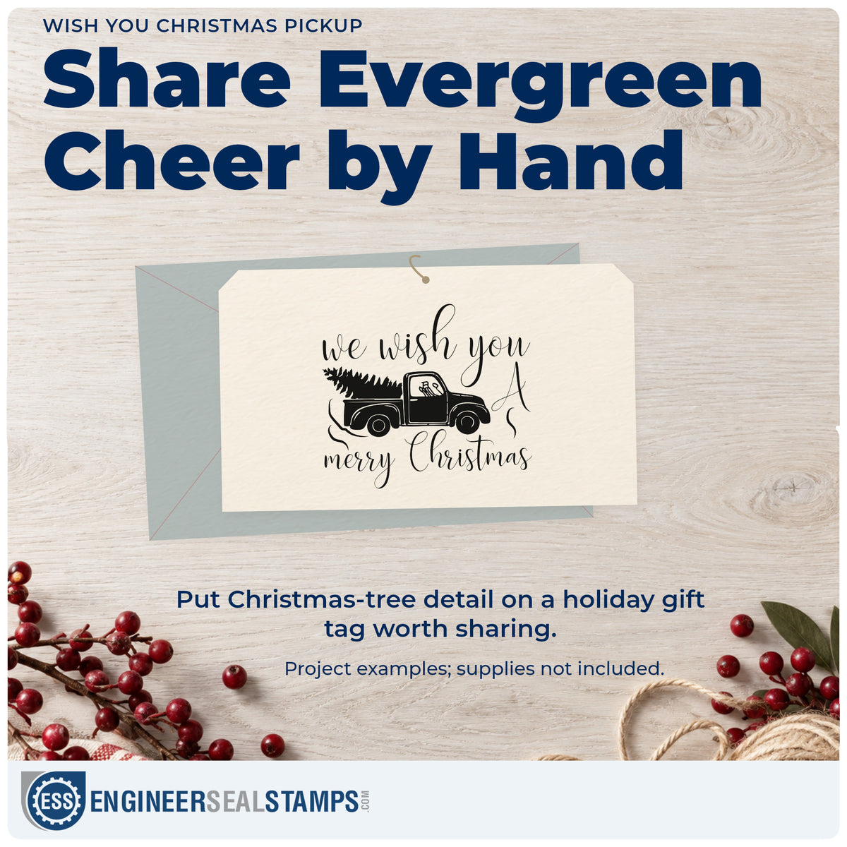 A finished handmade project stamped with the Wish You Christmas Pickup Tree Motif Slim Pre-Inked Stamp, ideal for restoration album page.