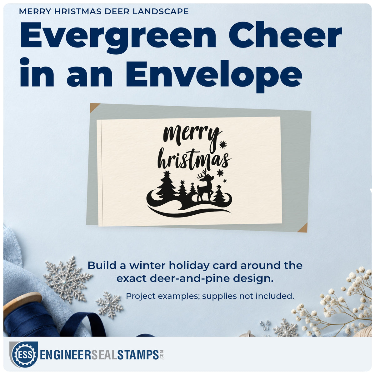 A finished handmade project stamped with the Deer And Pines With Holiday Lettering Hand Stamp – Duo, ideal for scenery album page.