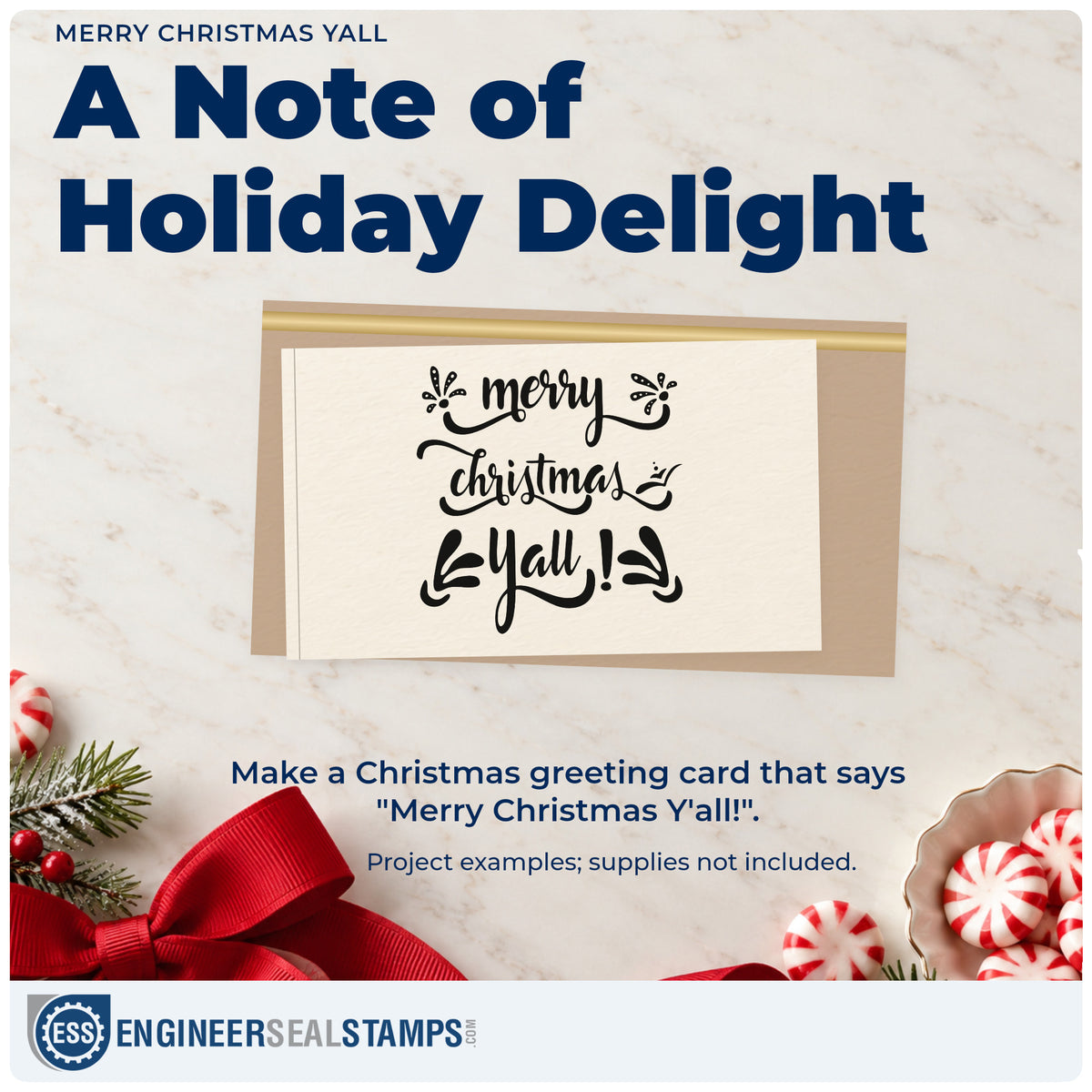 A finished handmade project stamped with the Merry Christmas Yall Rubber Stamp – Duo Hand, ideal for camellia album page.