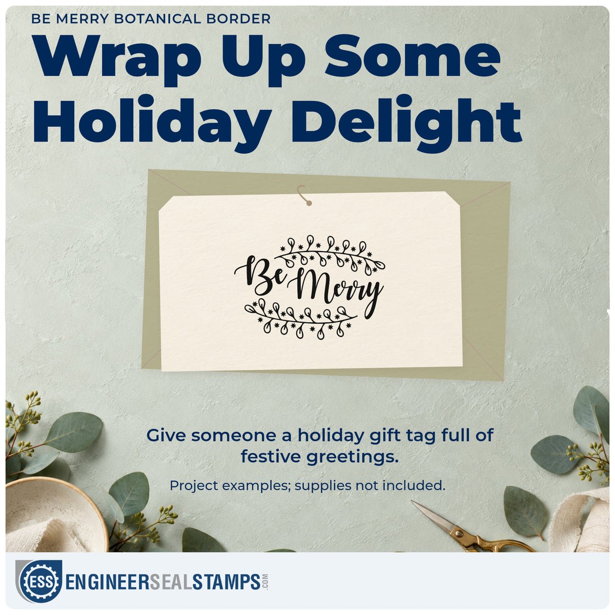 A finished handmade project stamped with the Be Merry Botanical Border Stamp – Slim Pre-Inked, ideal for herbarium album page.