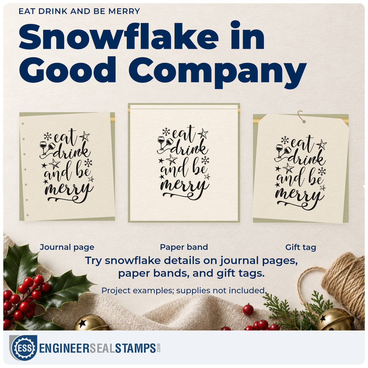 Three project examples made with the Eat Drink And Be Merry Hand Stamp – Duo, including course plan sheet.